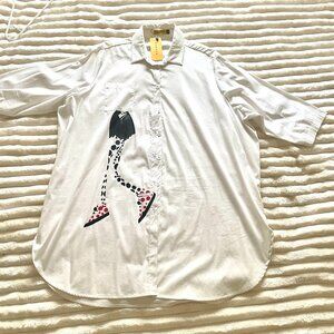 HAGARA White Button-Up Shirt Size 5 Graphic Print Pocket NWT